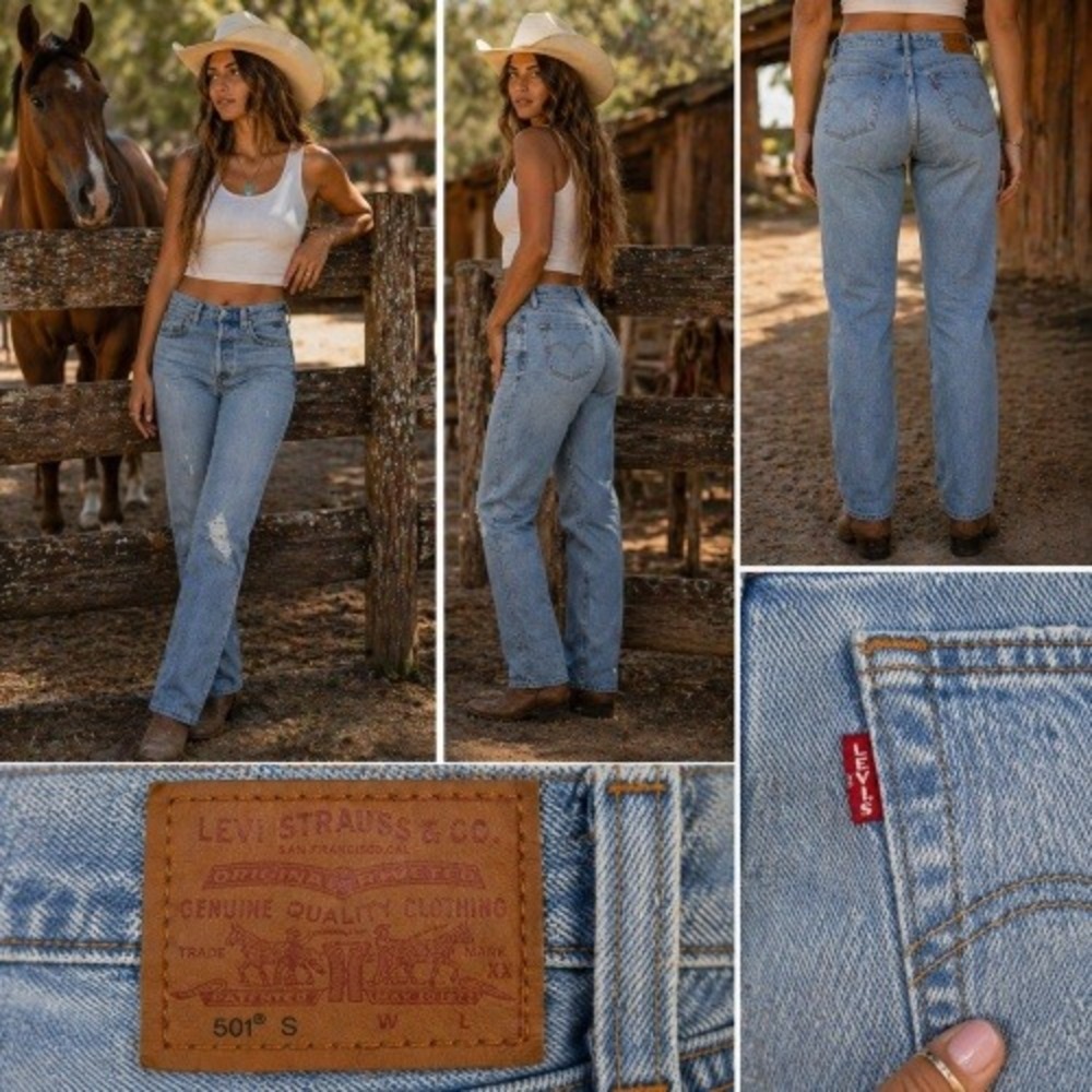 Levis Premium 501 S Jeans BigE Light Wash Highrise Tag 28x28 Actual 30x28 Grunge